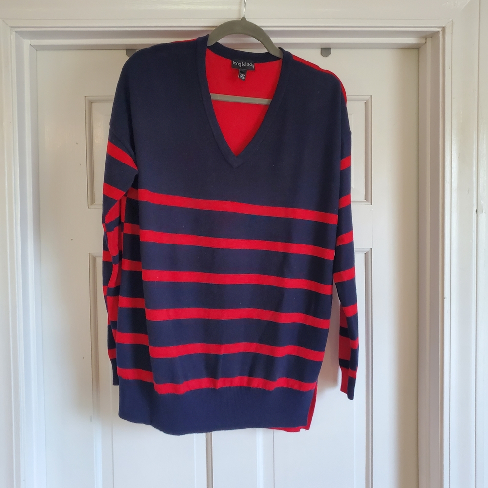 Long Tall Sally V-Neck Sweater in Navy and Red